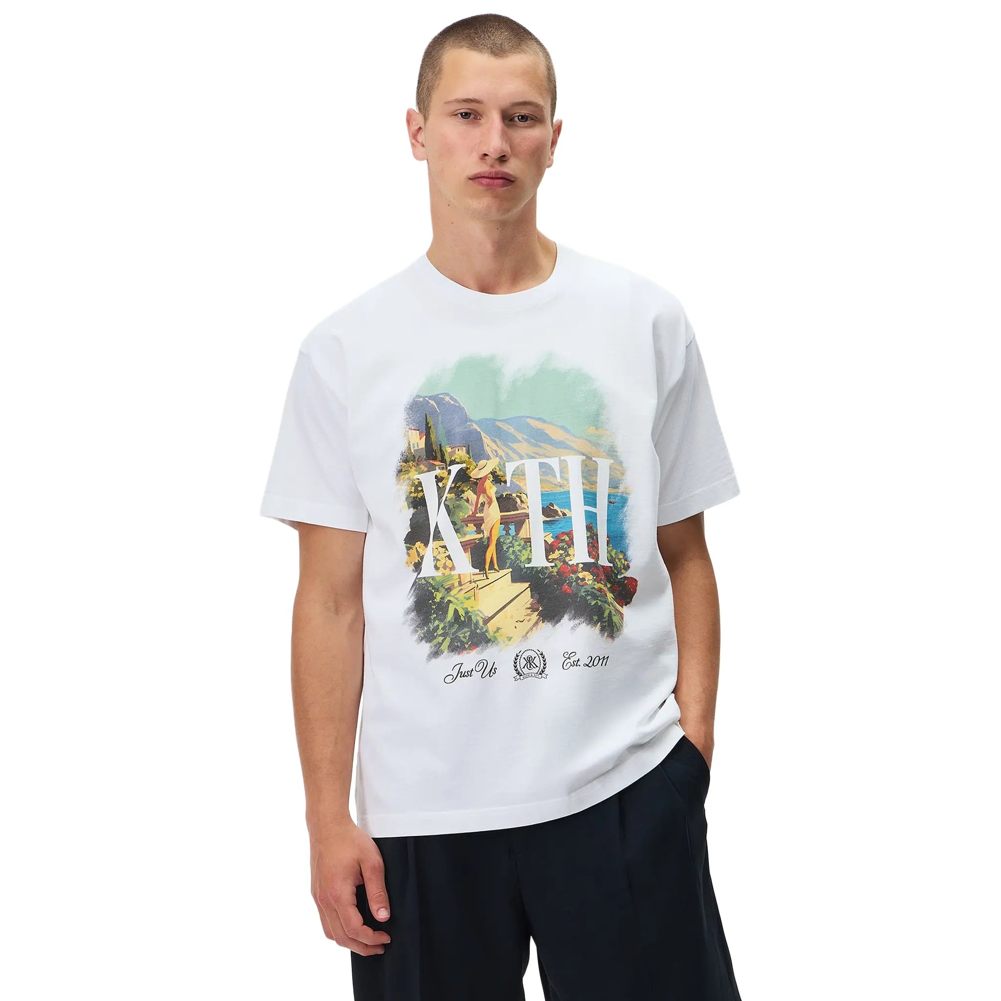 Model View of Kith Getaway Vintage White T-Shirt KHM035122-101